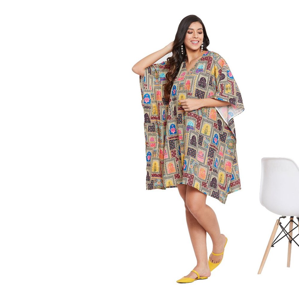 Gypsie Blu Women Casual Short Caftan Dress Tunic Beach Cover Up for Evening Wear - Picture 7 of 10